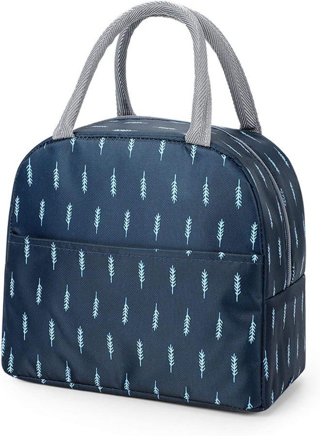 AKRIZA Insulated Lunch Bag for Women Men, Reusable Lunch Tote Lunch Box Organizer Cooler Bag with Front Pocket for Work Travel Picnic (Blue Feather) - Image 1